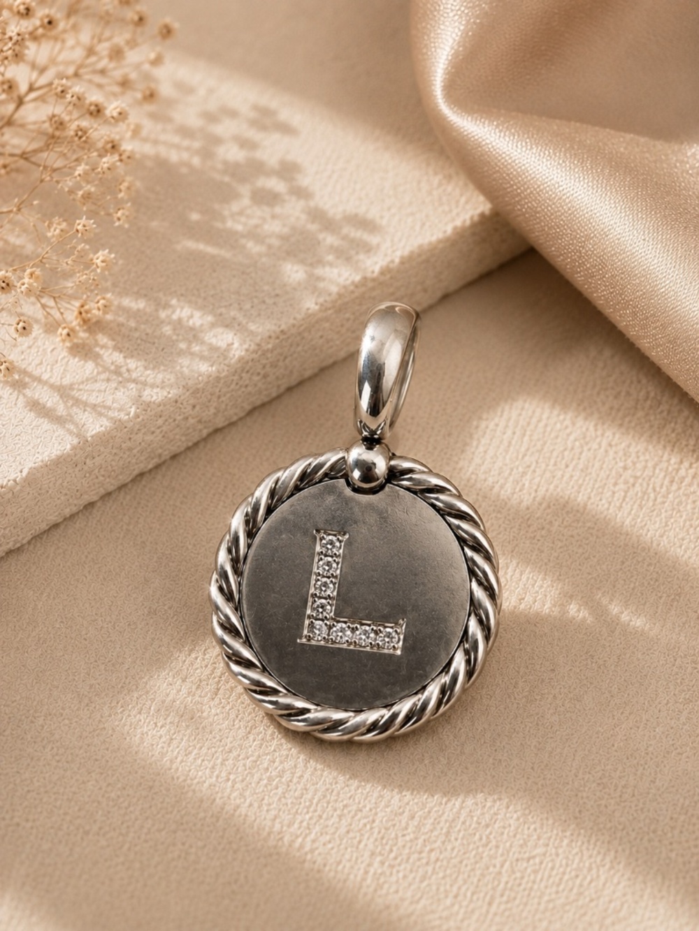 David Yurman Pave Diamond Sterling Silver Initial “L” Enhancer Pendant Charm